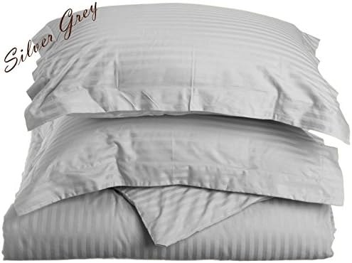 VEGAS HOTEL COLLECTION Best, Softest, Coziest Duvet Cover Ever! 600 Thread Count Egyptian Quality Luxury Super Soft 3-PCs Duvet Cover Set, Super King, Silver Grey (Pattern : Stripe)
