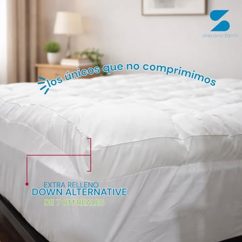 STEFANO ZANNI Cubre Colchón Tipo Colchoneta Microfibra Extra Confort - Extra Relleno 7 cm de Microgel y Down Alternative, Máxima Comodidad y Soporte, Hipoalergénico. King Size (200cm x 190cm)