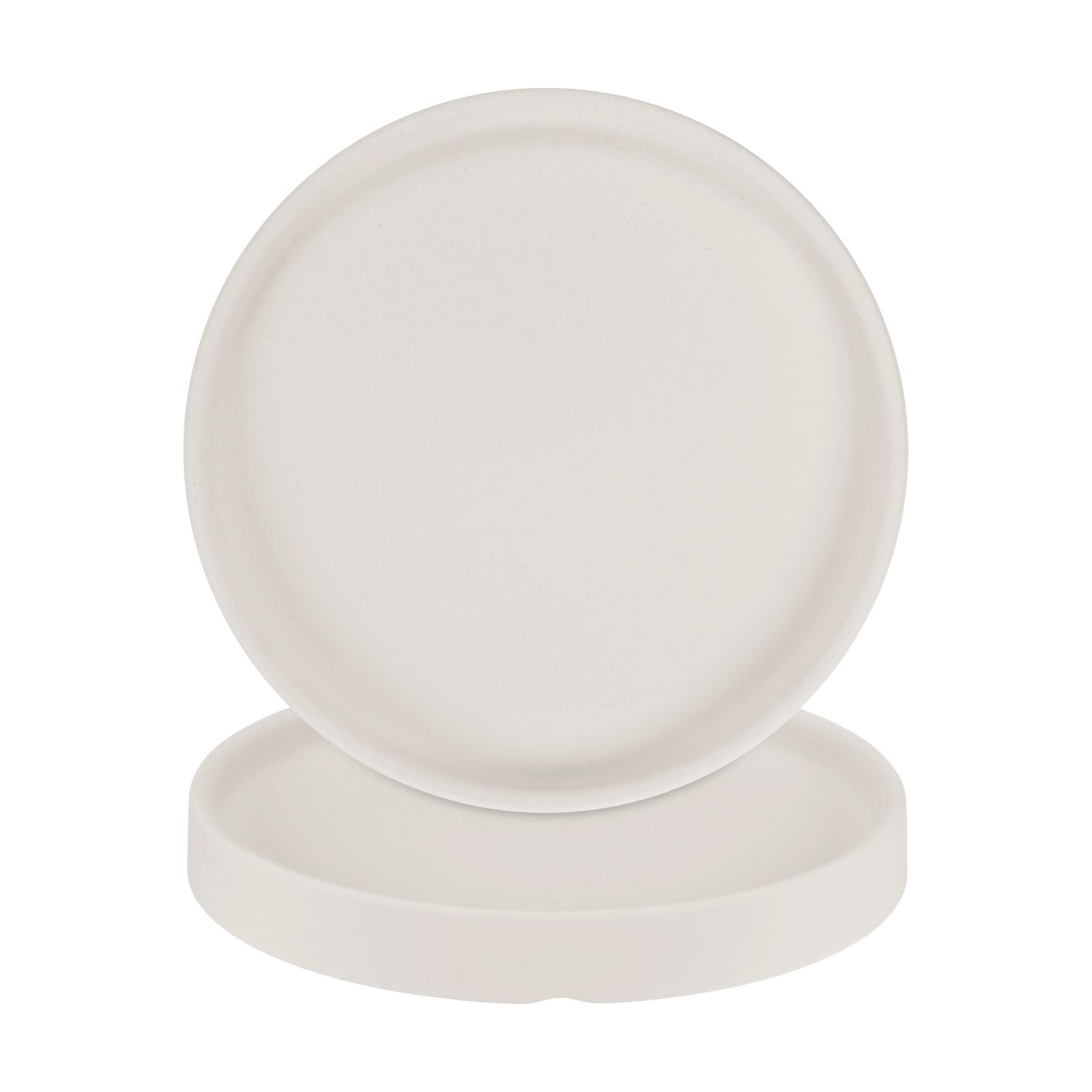 M METERXITY 2-Pack Ceramic Plant Saucer, 6.3 Inch 16cm Plant Water Catcher Tray, Plant Pot Saucers for Indoor/Outdoor Plants/Flower Drainage Drip Water Tray [Round Beige]