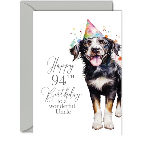 94th Birthday Cards for Uncle - Party Dog - Happy Birthday Card for 94 Year Old Uncle from Nephew Niece, 5x7 Inch Bday Men Man Him Greeting Cards Gift for Uncle Birthday Gifts
