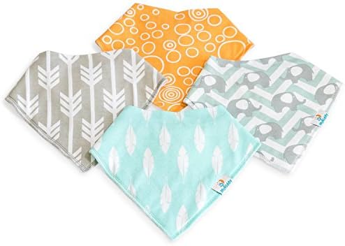Baby Bandana Drool Bibs by MyKiddy ★ Premium Set of 4 Extra Absorbent Baby Bibs for Girls and Boys (Unisex) with Adjustable Snaps