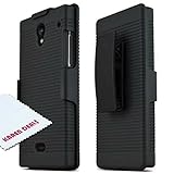 Sharp Aquos Crystal Protective Hard Case w/ Holster [Black] Rugged Heavy Duty Shockproof Case w/ Holster & Belt Clip