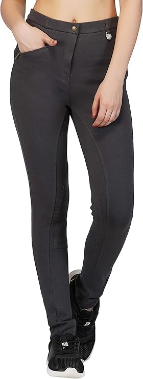 Avon Equine Horse Riding Ladies Soft Stretchy Jodhpurs JODS JODPHURS Girls and Women Cotton Lycra Soft Stretchy Jods Knee Patch Equestrian Jodh Ladies Pants Grey