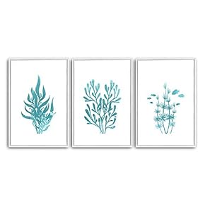3 Piece Framed Canvas Wall Art Simple Seabed Elements Canvas Prints Home Artwork Decoration for Living Room,Bedroom - 16"x24"x3 Panels