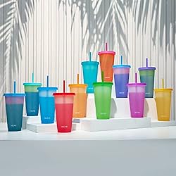 Meoky 12Pack Plastic Cups with Lids and Straws 24oz