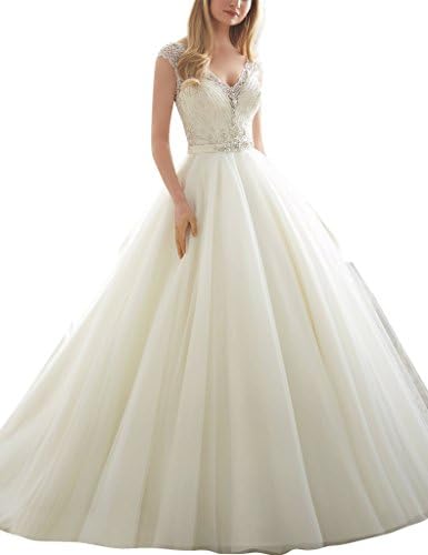 ASBridal Cap Sleeve Deep V Neck Long Wedding Dresses Formal Bridal Gowns Ivory US 20W
