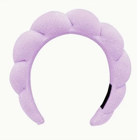 Purple Spa Headband for Washing Face, Makeup Headband, Bubble Skincare Headbands Terry Cloth Headband Soft Puffy Headband for Women Makeup Removal, Shower, Facial Mask, Purple make up headband