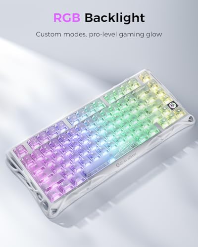 GravaStar Mercury K1 Lite 75% Gaming Keyboard, 2.4GHz/BT/Wired Tri-Mode Wireless Keyboard, Clear Keycaps Gasket Hot Swappable Mechanical Keyboard, Pre-lubed Linear Switches,RGB Backlit【Crystal Aurora】