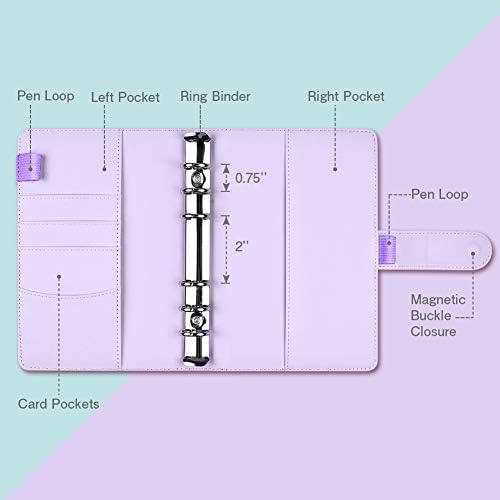 14pcs A6 Plastic Binder Pockets with Leather Notebook Binder Cover, 6