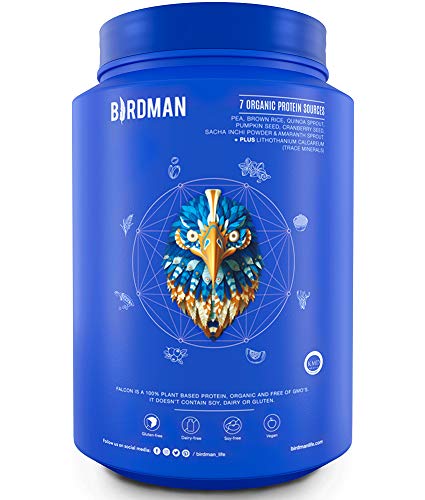 Birdman Falcon Protein, Organic Vegan Protein Powder 2.18 lb, 33 Servings, Vanilla Flavor, Plant-Based, Gluten-Free, Kosher, Non-GMO, Drink Mix, with Pea and Rice