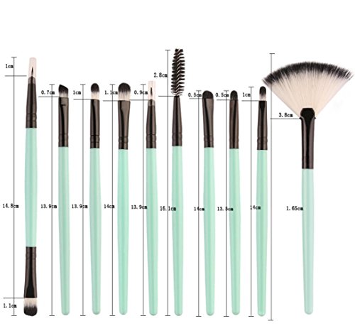 Sunsee 18 pcs Makeup Brush Set tools Make-up Toiletry Kit Wool Make Up Brush Set (Green)