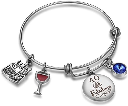 Charm Bracelet for 40th Birthday Gifts for Women Turning 40 and Fabulous Adjustable Bangle