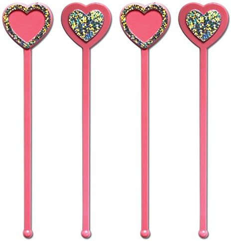 Royer Stir Sticks, Heart Drink Stirrers, Love Swizzle Sticks for Weddings, Bridal Showers, Valentine's Day - Pink