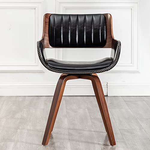 LUNLING Accent Faux Leather Dining Chairs Set of 2, Mid Century Modern Chairs with Wooden Legs