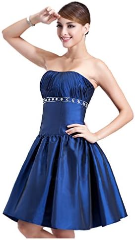 StarGirl Custom Made Womens A-Line Princess Strapless Knee-Length Taffeta Cocktail Dress With Ruffle Beading Blue Custome Made