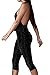 Jennyarn Women Sexy Sparkly V Neck Halter Sleeveless Backless Bodycon Jumpsuit Belted Romper
