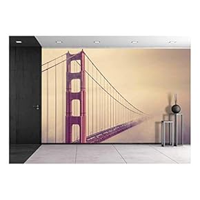 into The Fog. San Francisco Golden Gate Bridge Foggy Scenery - Removable Wall Mural | Self-Adhesive Large Wallpaper - 66x96 inches