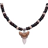 BlueRica Shark Tooth on Coconut Shell Beads Necklace (18" 3L)