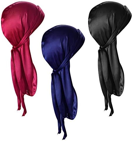 Quacoww 3 PCS Activating Silky Durag 360 Waves, Long Tail and Wide Straps Durag for Hip-hop and Daily Decoration