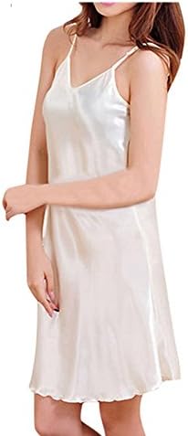 Mywine Ladies Sexy Silk Satin Night Dress Sleeveless Nighties V-Neck Nightwear For Women Nightgown