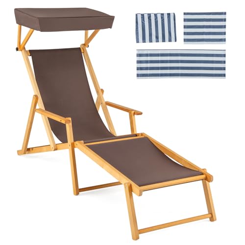Giantex Lounge Chair Outdoor, Foldable Beach Chaise Lounge with Adjustable Cano…