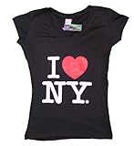 I Love NY New York Womens V-Neck T-Shirt Spandex Heart Black Medium