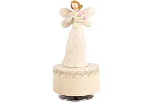 YT3 Studio Angel with Flowers Resin Music Box, Hand-Wind Rotating Angel Figurines Musical Gift for Women, Mothers, Daughters - Perfect for Christmas, Birthday, Mother's Day & Anniversaries