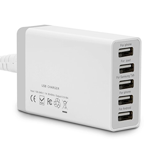USB Charger 5-Port Desktop USB Charging Station with Multiple Port, 40W 8A Desktop USB Charging Station for Multiple Devices, Black Portable 5 Port USB Wall Charger for Cellphone, Tablet, Android Phon