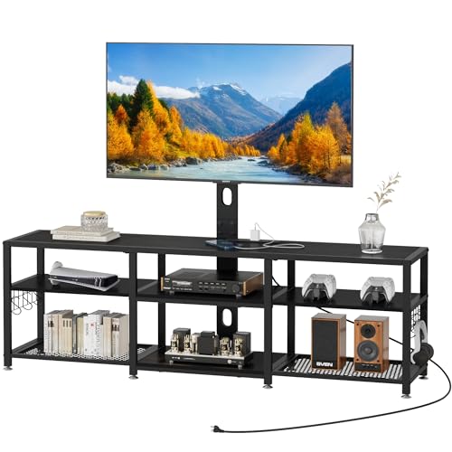 VECELO TV Stand with Mount and Power Outlets, Entertainment Center for 55/60/65…