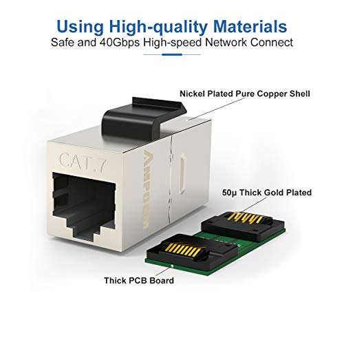 10-Pack CAT7 RJ45 Keystone Jack Inline Couplers STP Female to Feamale Feed-Through RJ45 Sheilded Module Adapter for Wall Plate/Patch Panel - Thumbnail 3