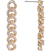 Daisy Fuentes Gold Tone Link Linear Earrings with CZ Stones