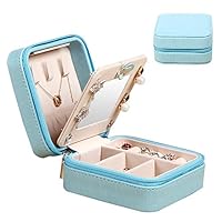 YAPISHI Small Jewelry Cases for Storage Travel, Faux Leather Portable Jewellery Box Organizer for Rings Earrings Necklace Bracelet Lipstick (Blue)