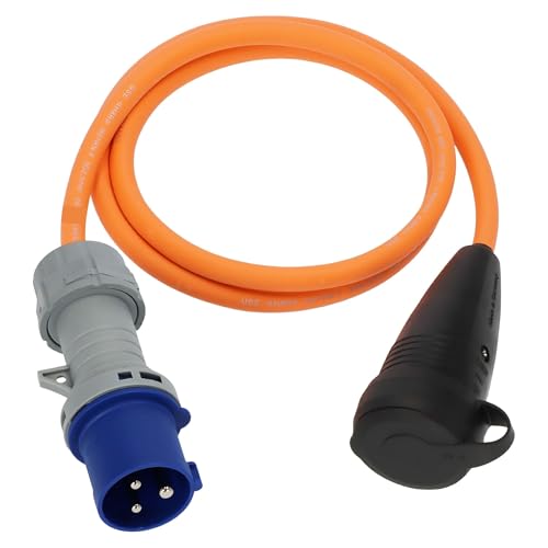 Brennenstuhl Cable reductor Camping con enchufe CEE y acoplador de conexión a tierra (cable de 1,5 m en naranja, H07RN-F 3G2.5, 230V/16A, para uso permanente en exteriores IP44, fabricado en Alemania)