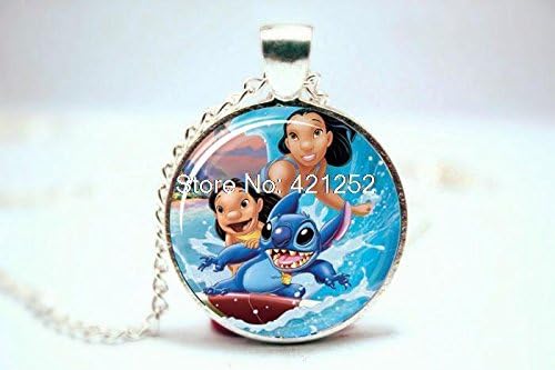 Pretty Lee 2015 Fashion Lilo And Stitch Necklace Glass Photo Cabochon Necklace Christmas gift