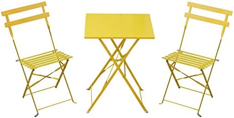 Outsunny Set Tavolo E 2 Sedie Da Giardino Pieghevole In Ferro Giallo