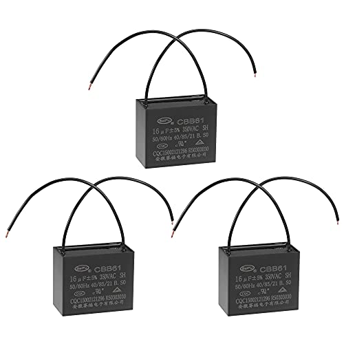 uxcell Ceiling Fan Capacitor CBB61 16uF 350V AC 2 Wires Metallized Polypropylene Film Capacitor 58x48x30mm for Electric Fan Pump Motor Generator 3Pcs: Industrial & Scientific