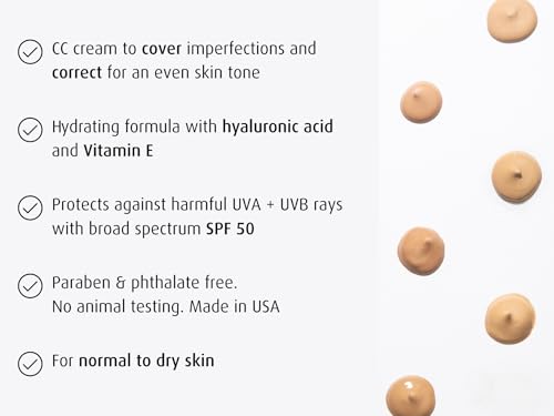 Lune+Aster CC Cream Broad Spectrum SPF 50 Medium Coverage, Color Correcting Cream For A Dewy Glow
