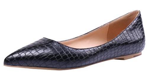 AOOAR Women's Solid Pointed-Toe Black Stone Pattern Flats 8 M US