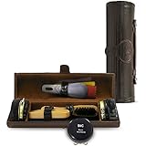 Stone & Clark 12PC Shoe Polish & Care Kit, Leather Shoe Shine Kit with Brown Wax, Shoe Brushes for Polishing, Shine Cloth & Shoe Horn,Compact Shoe Cleaning Kit With Shoes Shine Brush & PU Leather Case