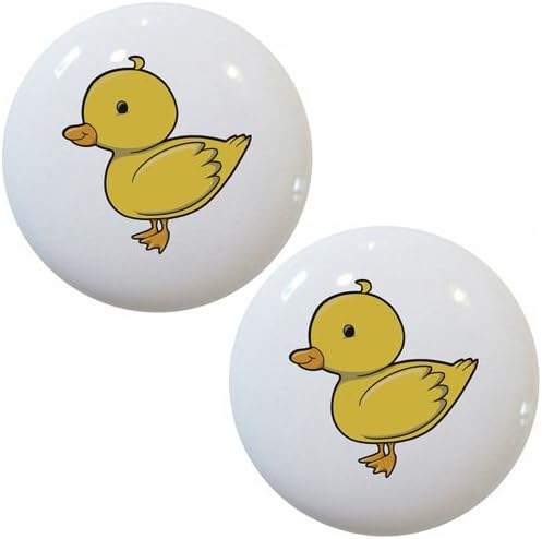Set of 2 Duckling Yellow Duck Ceramic Cabinet Drawer Pull Knobs