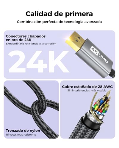 Silkland 8K Cable DisplayPort 1.4 [Certificado VESA], Display Port 2M, [4K@144Hz 120Hz, 2K@240Hz, 8K@60Hz], 32.4Gbps HBR3 DSC 1.2, Cable DP 1.4, Soporta HDR HDCP2.2 FreeSync&G-Sync monitor para juegos