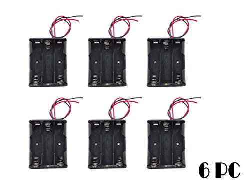 WAYLLSHINE 6PCS 3 x 1.5V AA Battery Spring Clip Black Plastic 3 x 1.5V AA Battery Case Holder Box Black Red Wire Leads