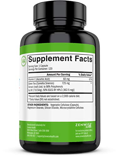 Vegan Green Tea Extract with EGCG & Vitamin C - Antioxidant & Immune Supplement - Metabolism & Thermogenesis Booster for Weight Support - for Skin & Heart Health + Brain & Memory Boost - 120 Count - Thumbnail 5