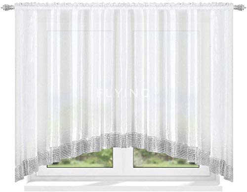 FKL DESIGN Voile Curtain Top Design Set Beautiful Living Room Kitchen Curtain with Ruffle Tape and Zircon LB-223 (120 x 400 cm) โ image 1