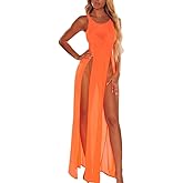 Women's Sexy Sheer Mesh Long Cover up Dress Sleeveless Lace Beachwear Swimwear Bathing Suit