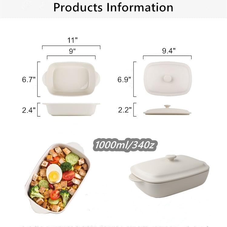 TUSIMI Ceramic Casserole Dish with Lid,33oz Covered Rectangular Baking Dish with Lid,Deep Casserole Cookware Bakeware,Oven Safe and Dishwash Safe