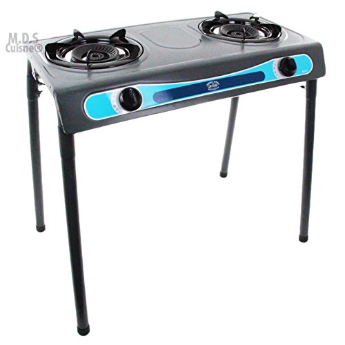 M.D.S Cuisine Cookwares Double Head Propane Gas Burner Portable Stand Camping Outdoor Stove Stainless