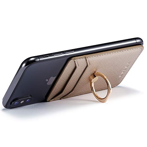 ACRSIKR Card Holder for Back of Phone, RFID Blocking Cell Phone Credit Wallet with Ring Pocket Stick on iPhone