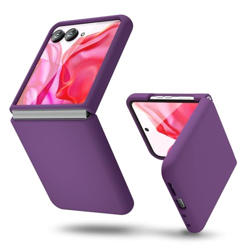 oakxco for Motorola Moto Razr Plus 2024/2025 Phone Case Liquid Silicone, Cute Thin Slim Grip Soft Rubber Gel for Women Men, Smooth Matte TPU Plain Color Girly Simple Case with Camera Cover, Purple
