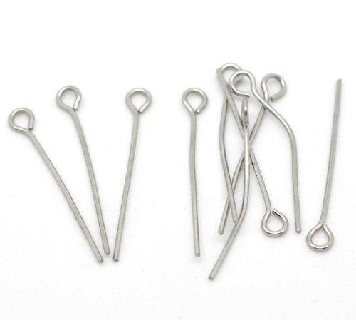 Valyria 300pcs Stainless Steel Eye Pins Findings Jewelry Making 0.7mmx25mm - Thumbnail 3